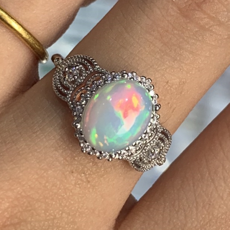 Birthstone Ring Set - October Birthstone 100% Natural Opal Ring