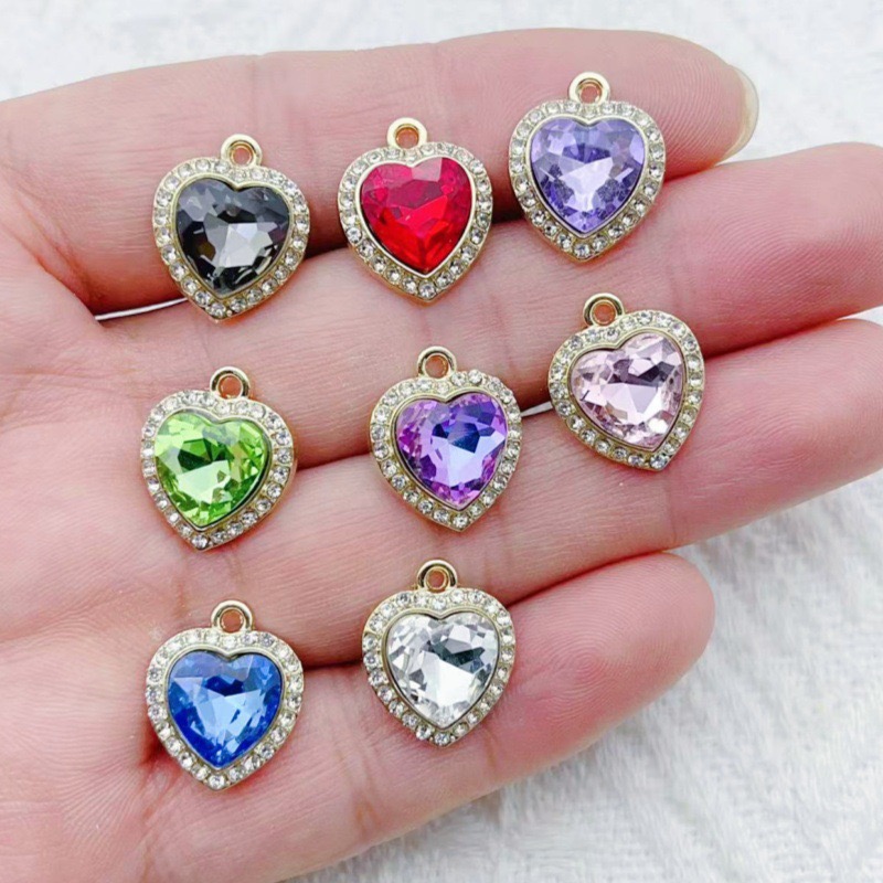 Jewelry & Watches Sp Zo O - 10pcs heart-shaped inlaid colorful gemstone pendant,