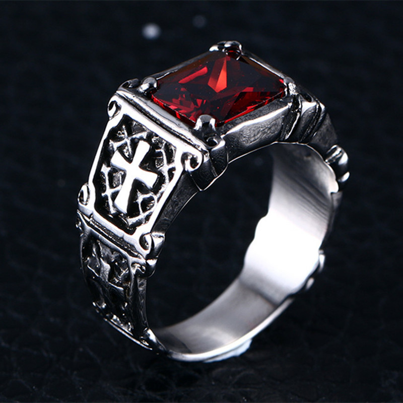 Gothic Skull Ring - Fashion Personality Exquisite Red Zircon Cross