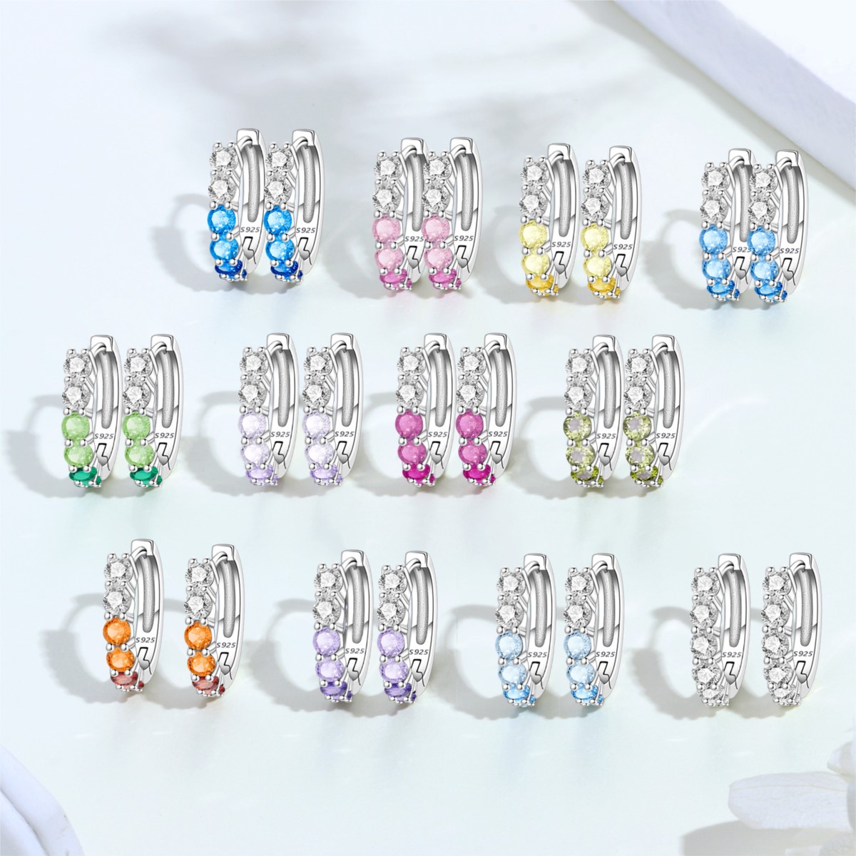 Birthstone Ring Set - MISEFF S925 Sterling Silver Earrings Multi-coloured