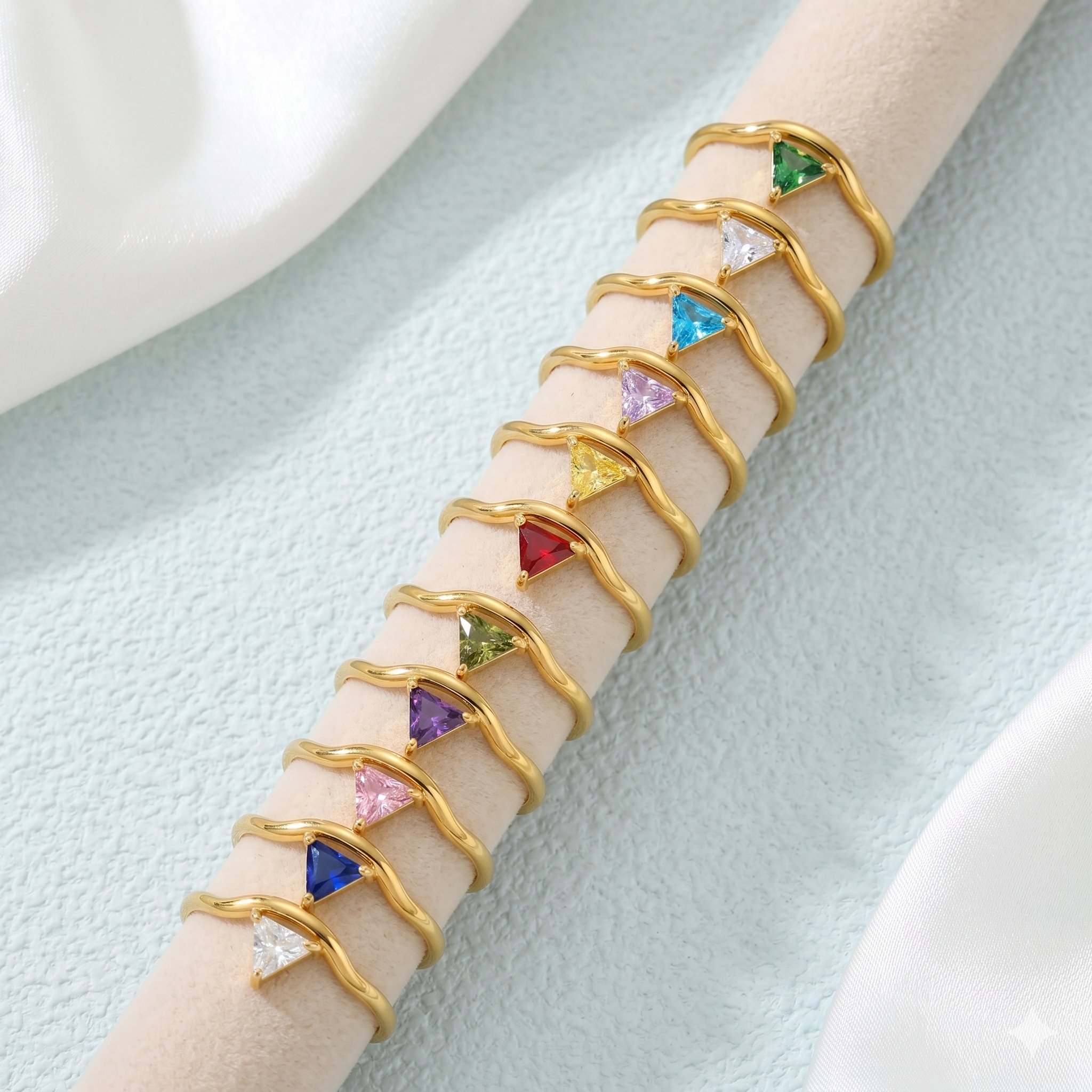 Minimalist 18K Gold Plated Tri - Birthstone Ring Set 评论和价格