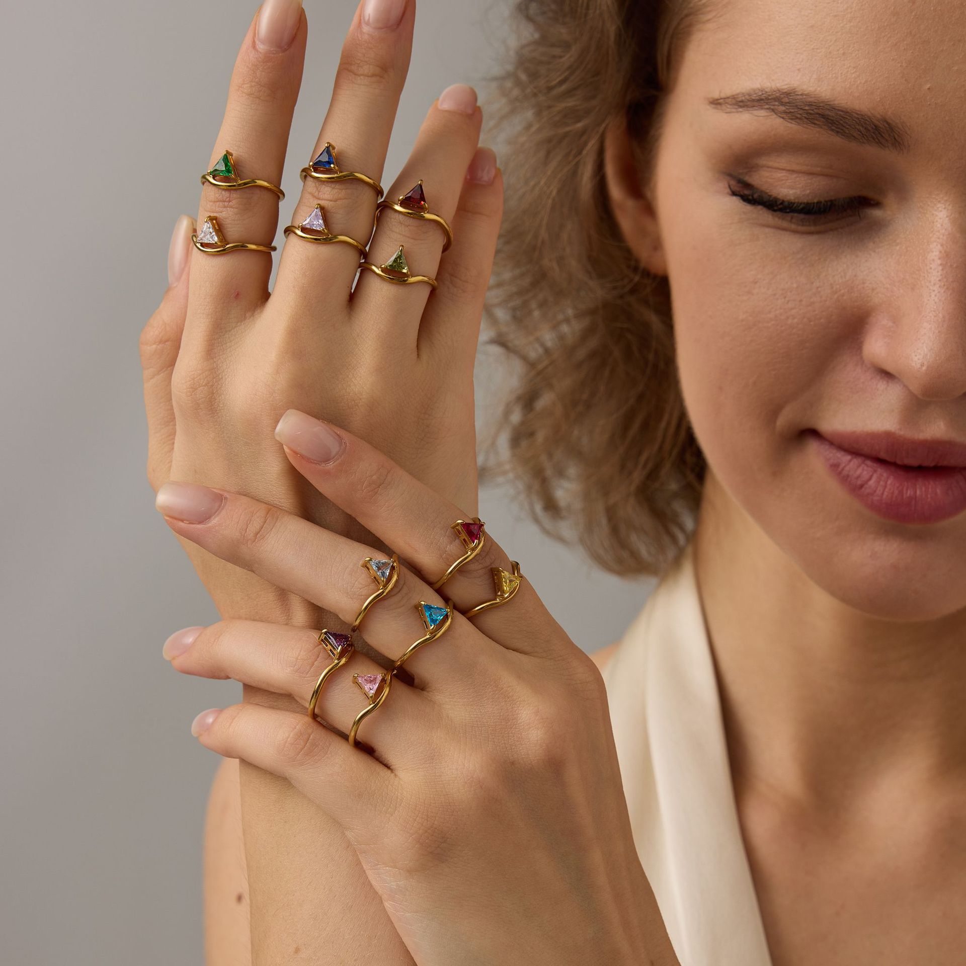 Minimalist 18K Gold Plated Tri - Birthstone Ring Set 评论和价格