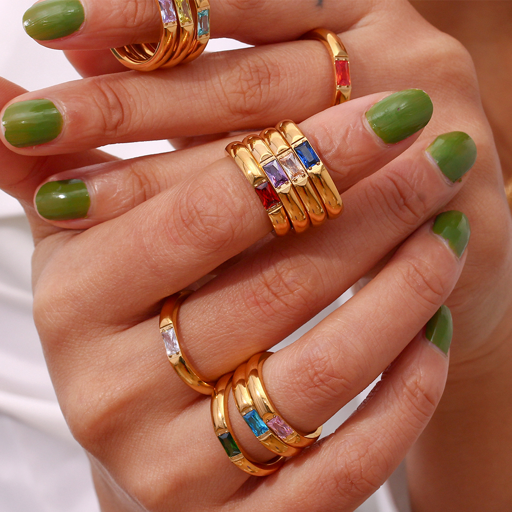 E.B.belle 18K Gold Plated Shin - Birthstone Ring Set 评论和价格