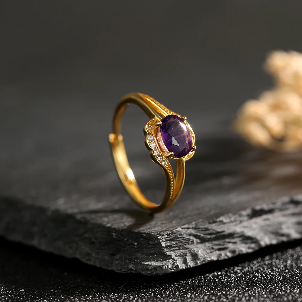 Natural Amethyst Ring 925 Silv - Birthstone Ring Set 评论和价格
