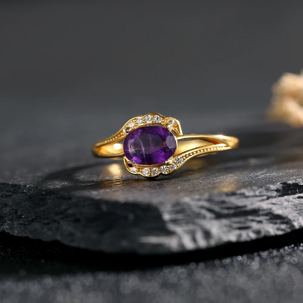 Natural Amethyst Ring 925 Silv - Birthstone Ring Set 评论和价格