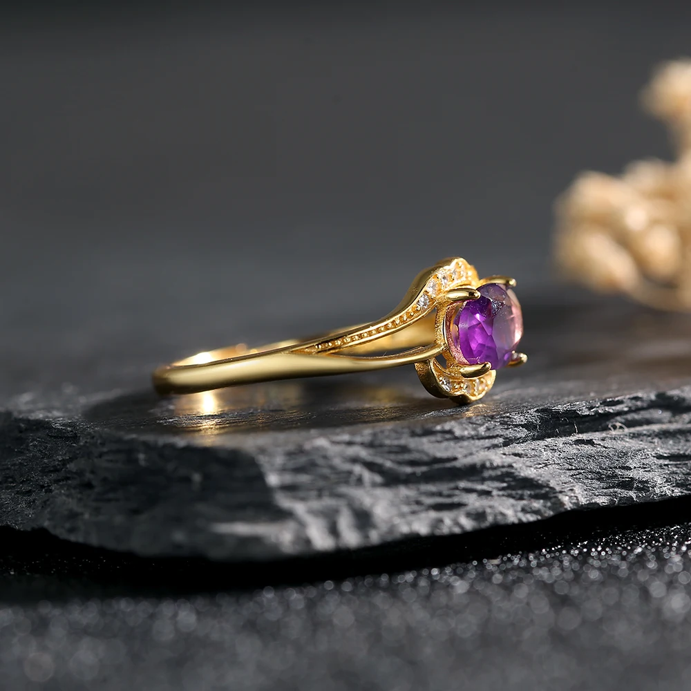 Natural Amethyst Ring 925 Silv - Birthstone Ring Set 评论和价格