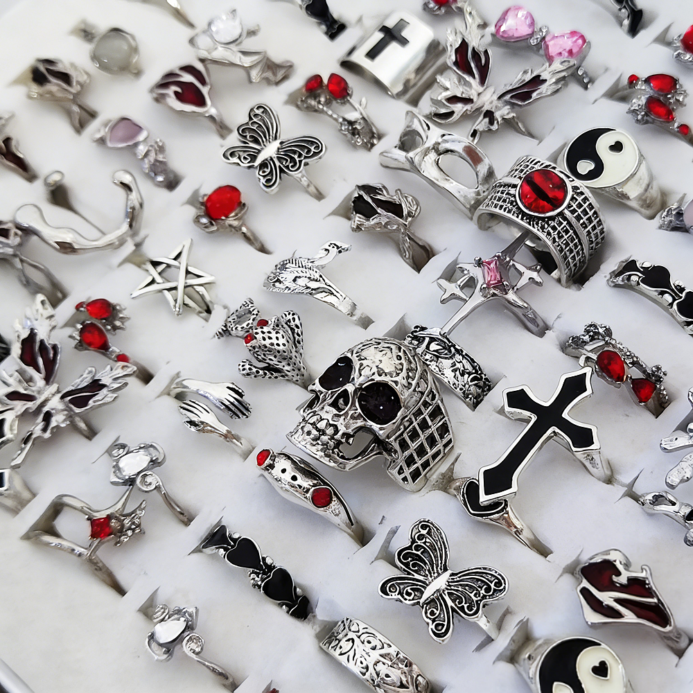  8/10/15/20Pieces Retro Gothi - Gothic Skull Ring 评论和价格