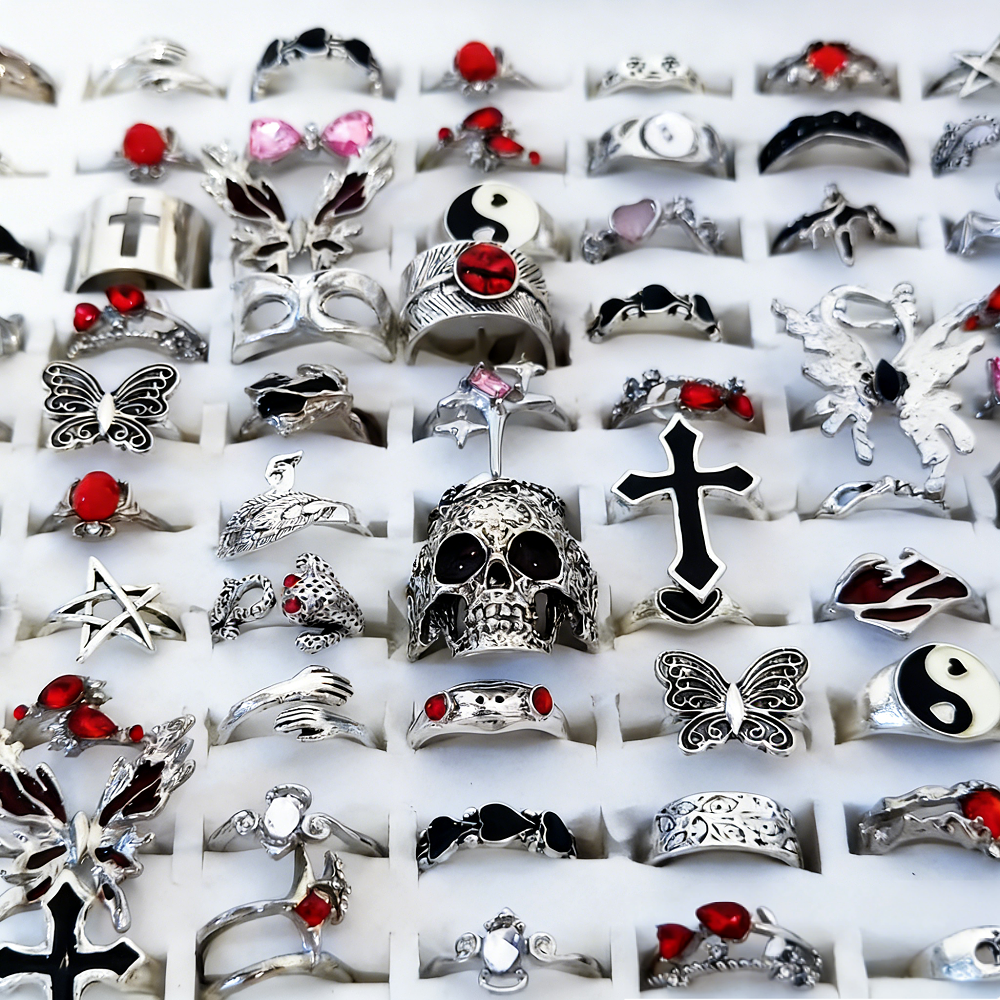 8/10/15/20Pieces Retro Gothi - Gothic Skull Ring 评论和价格