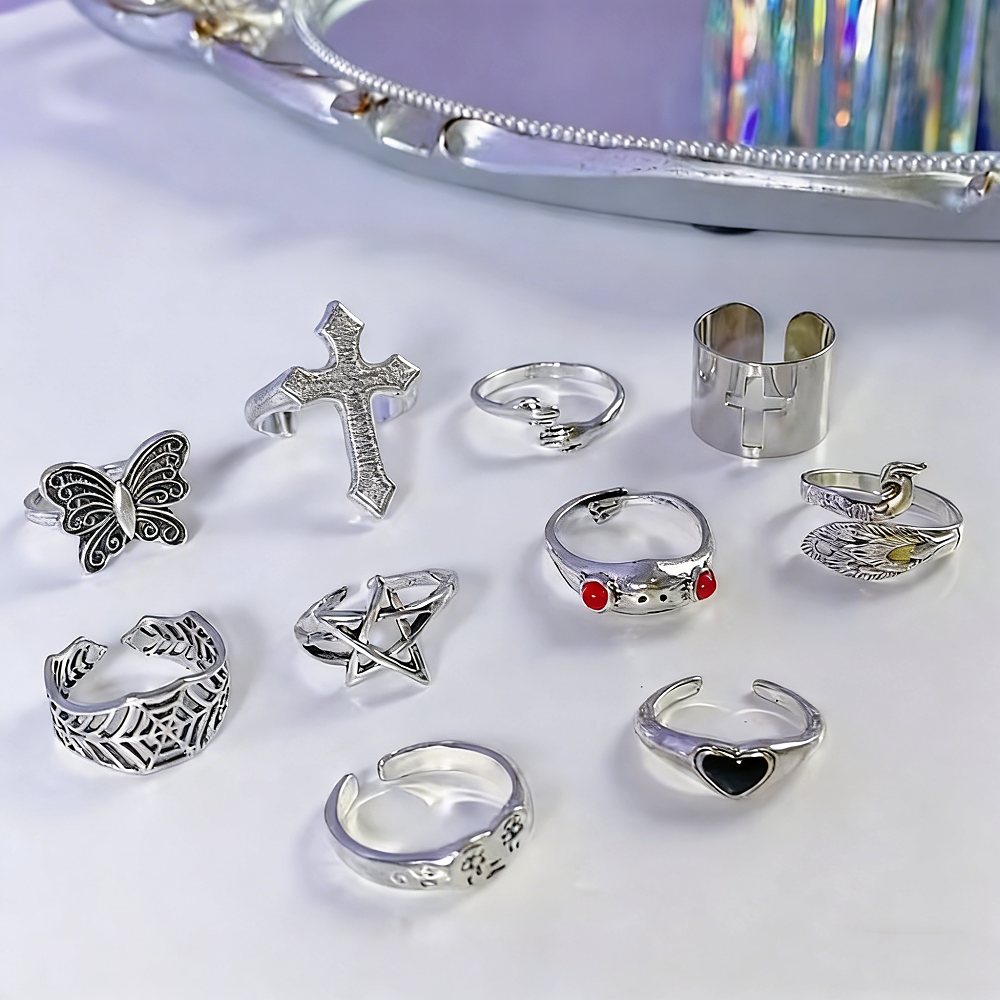 8/10/15/20Pieces Retro Gothi - Gothic Skull Ring 评论和价格