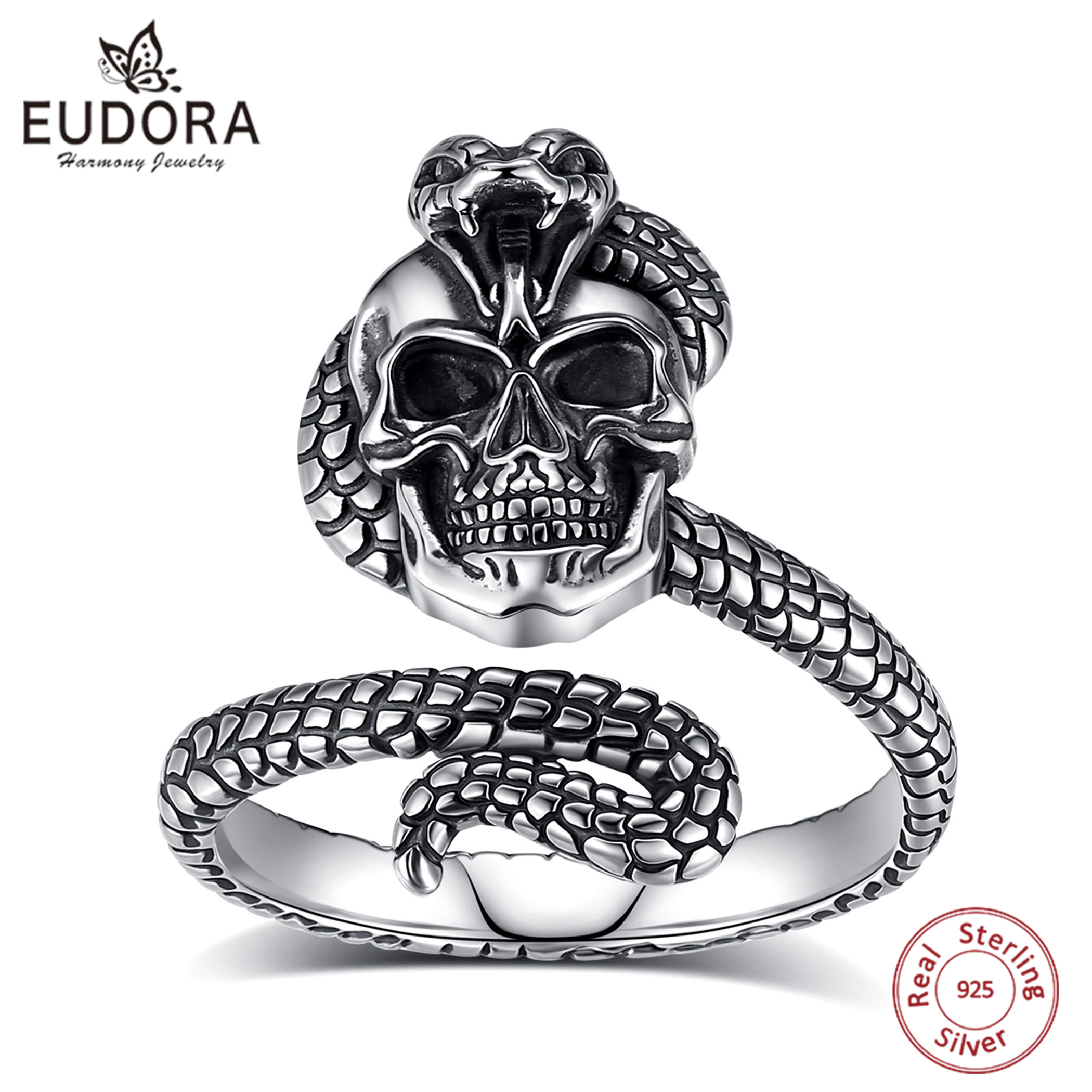 Eudora 925 Sterling Silver Sna - Gothic Skull Ring 评论和价格