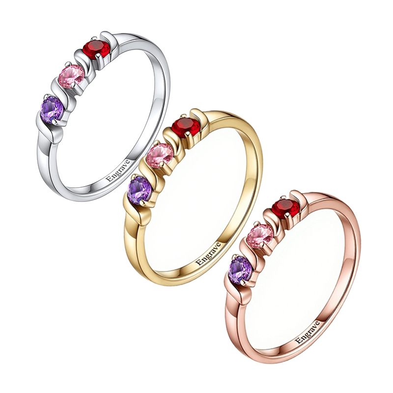 Personalized Names Ring with 1 - Birthstone Ring Set 评论和价格