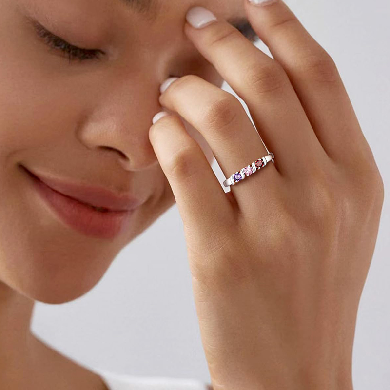 Personalized Names Ring with 1 - Birthstone Ring Set 评论和价格