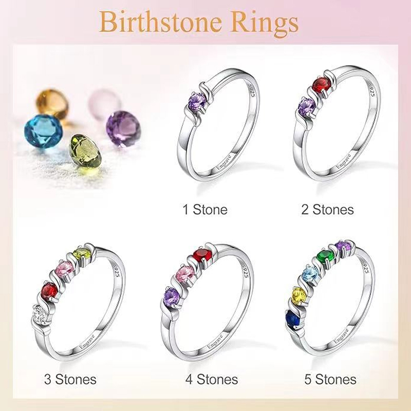 Personalized Names Ring with 1 - Birthstone Ring Set 评论和价格