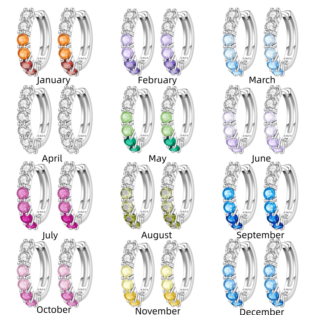 MISEFF S925 Sterling Silver Ea - Birthstone Ring Set 评论和价格